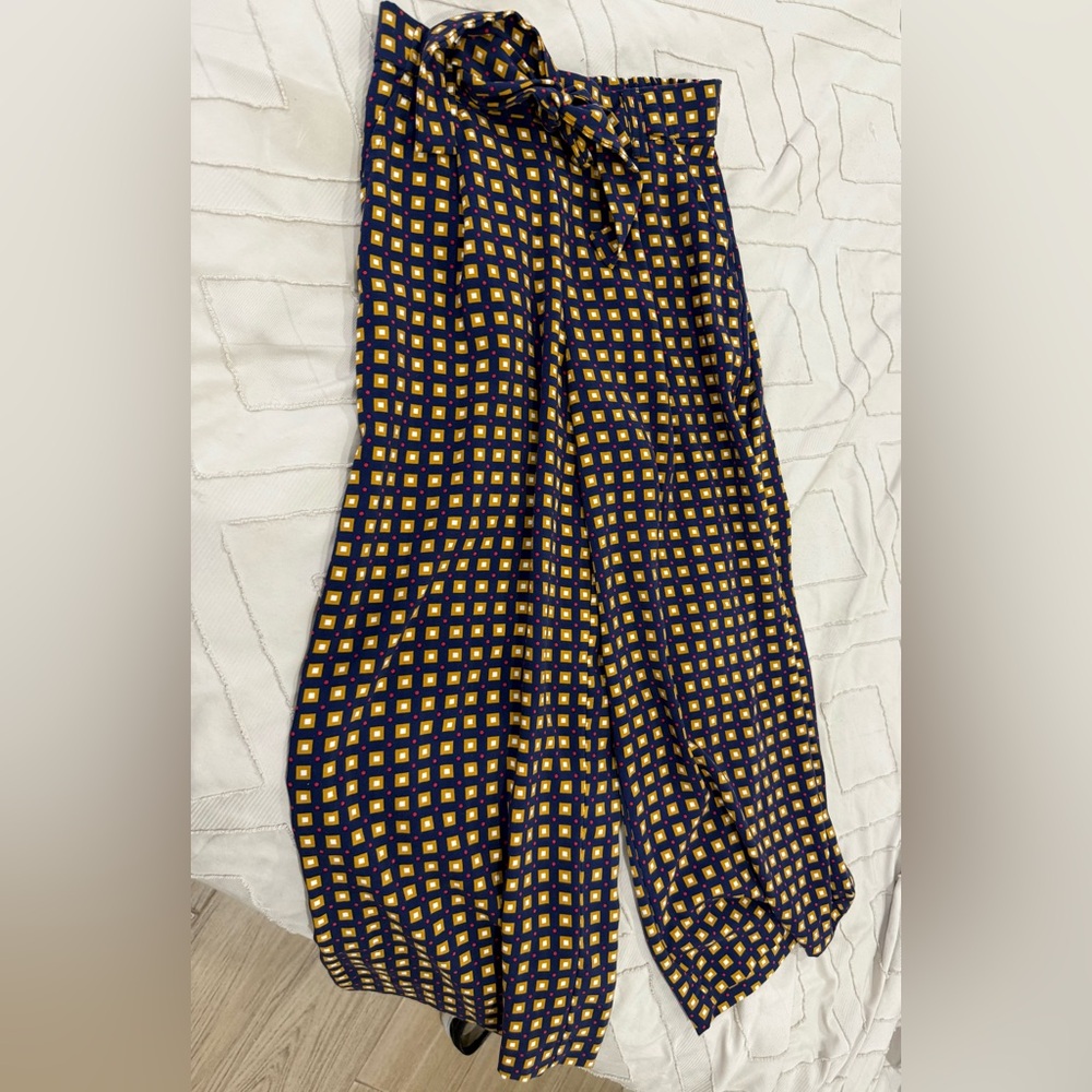 Zara Blue and Gold Patterned Trousers